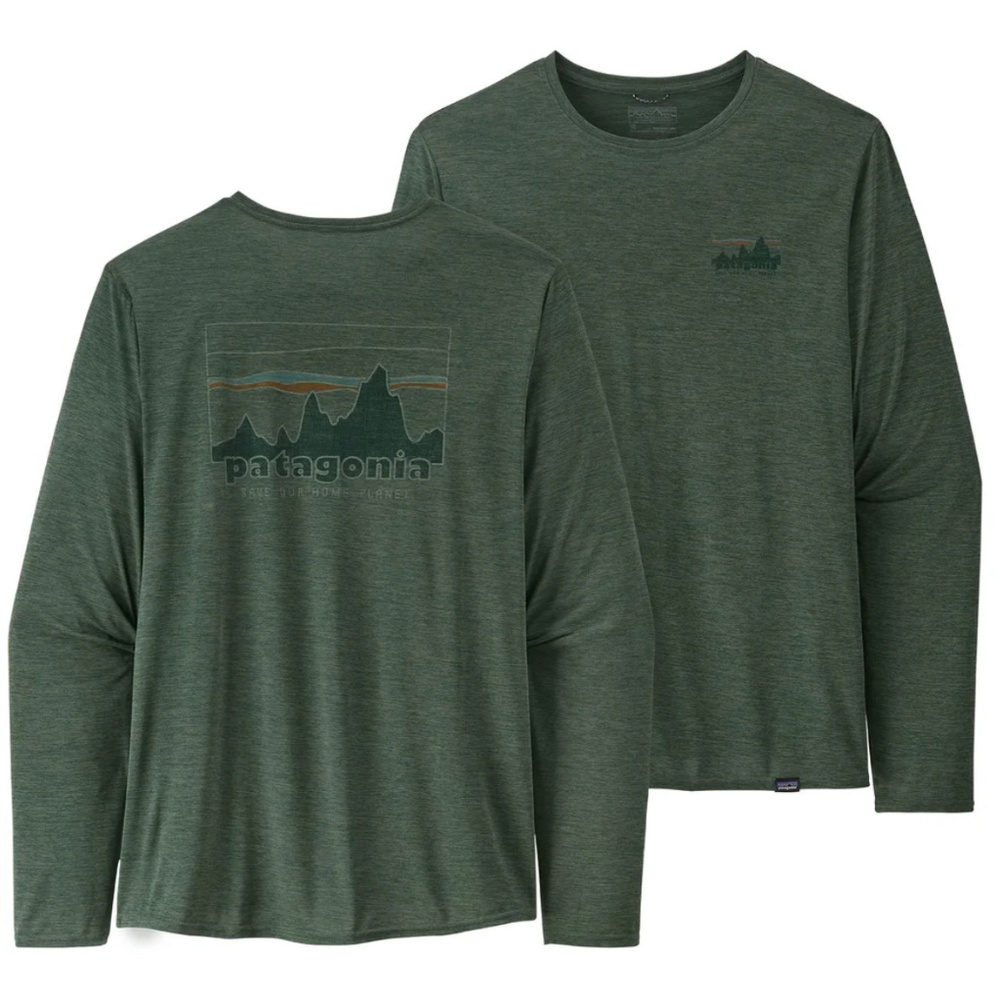 GORPCORE HEATHER GREEN LONG-SLEEVE CAPELENE COOL DAILY GRAPHIC SHIRT